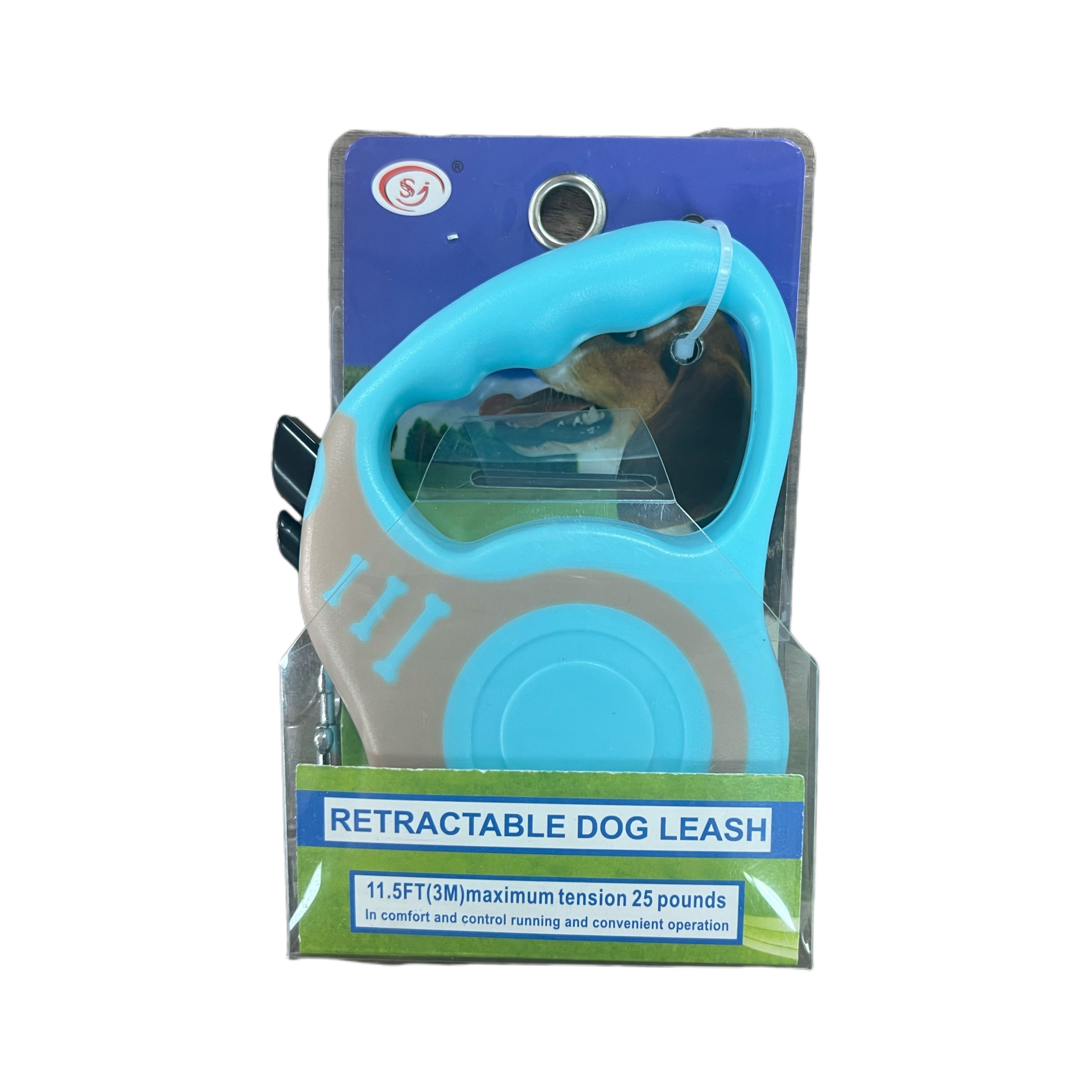 Compact 3M Retractable Dog Leash – Blue & Beige