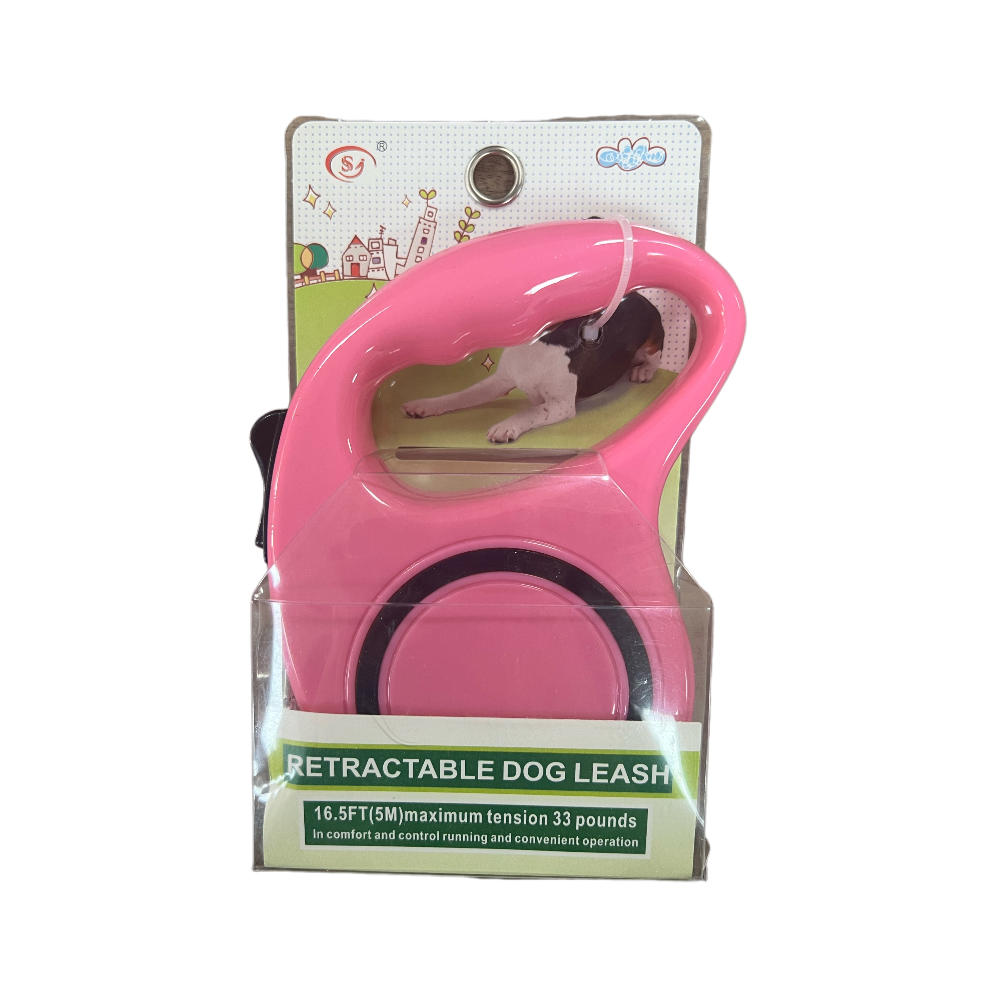 Pink Retractable Dog Leash – 16.5FT (5M), Up to 33lbs