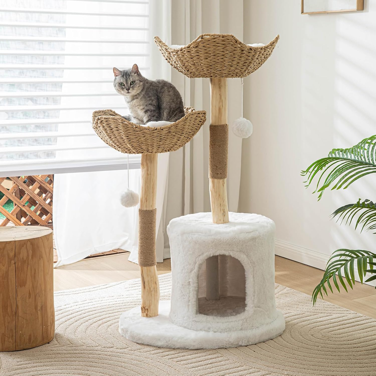 Wooden flower-shaped three-layer cat climbing frame