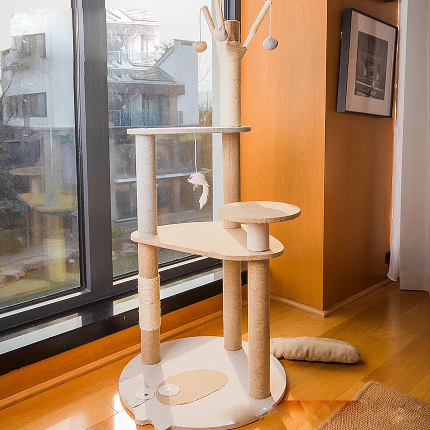 Cat Tree for Indoor Cats,Cat Tower, 5-Level Large Floor to Ceiling Cat Tree with Scratching Post, Perch, Hammock, Hanging Cat Bed,S