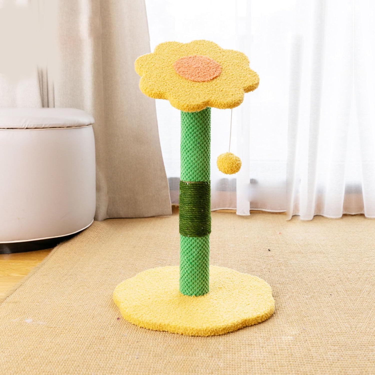 Cute Cat Tree Sunflower Cat Climbing Frame Indoor Cat with Full Sisal Scratching Post, Perch, Jumping Platform Small Cat Tree Activity Center