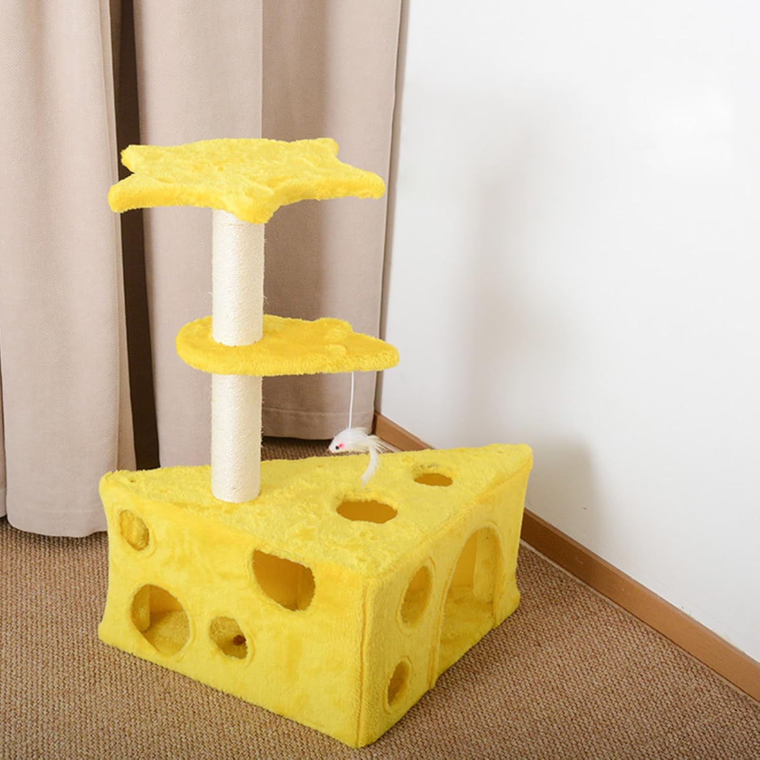 Big Cat Tree Fun Cat Tree Cheese Appearance with Sisal Scratching Platform Bed for Cats to Play and Sleep