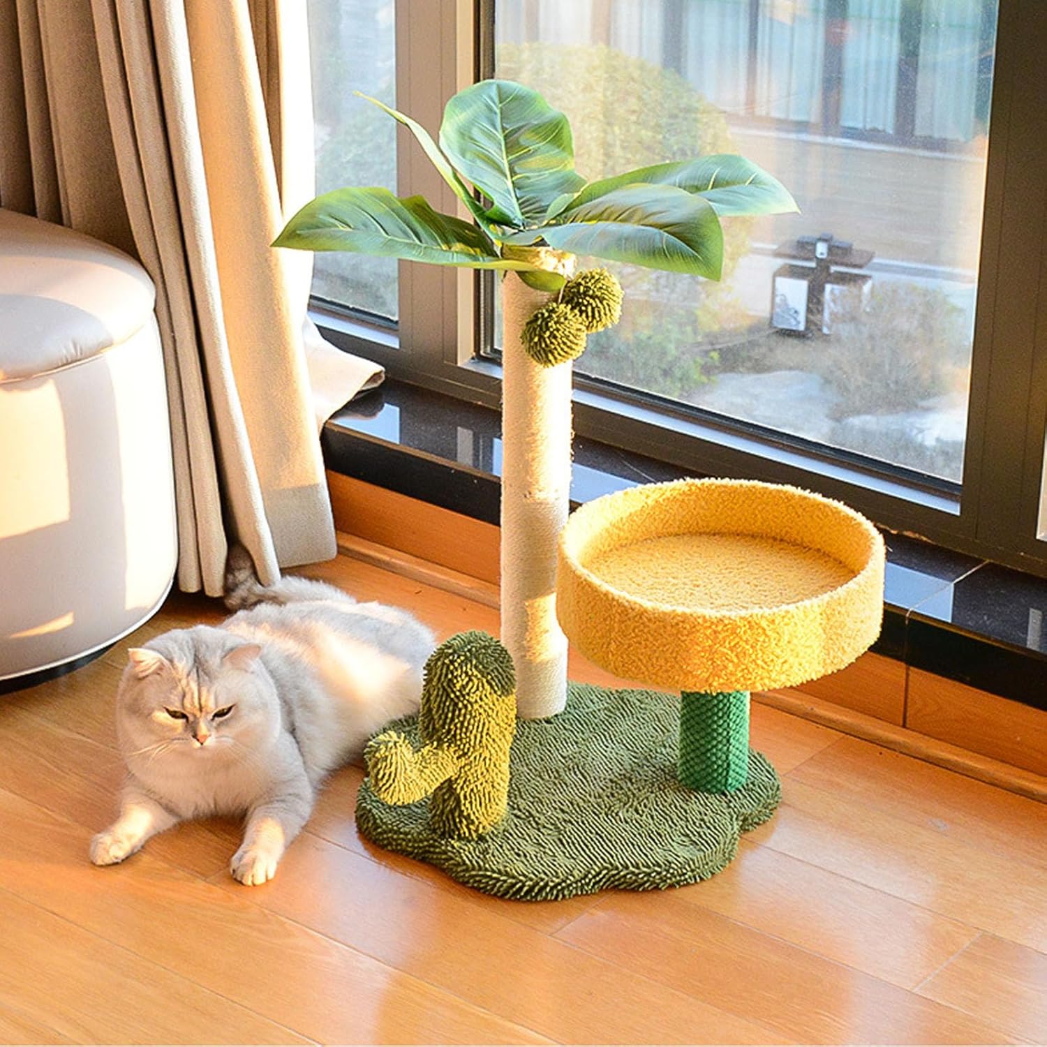 Cute Cat Tree Coconut Tree Cat Climbing Frame for Indoor Cats with Full Sisal Scratching Post, Perch, Jumping Platform Small Cat Tree Activity Center