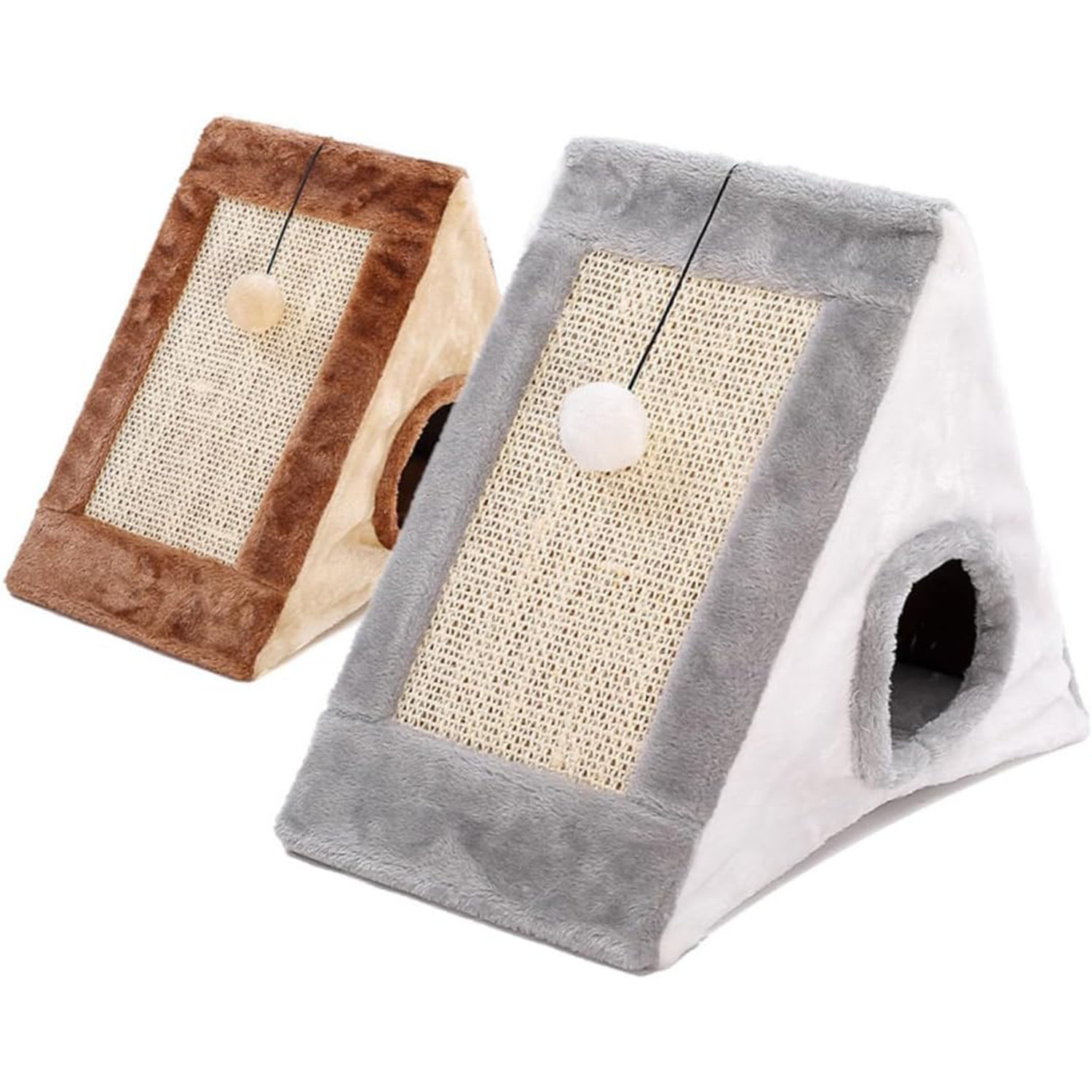 Cat Bed and Scratching Post Kit Dual Sided Sisal Clawing Board with Cushioned Angled Scratch Ramps for Indoor Cats Gray