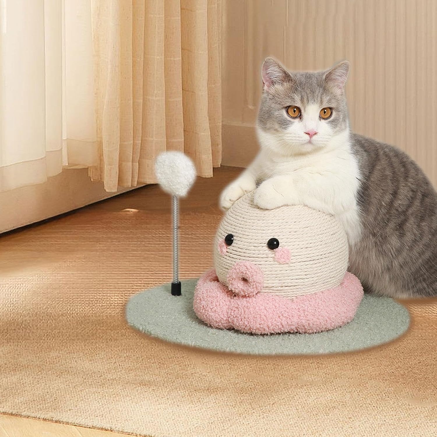 Cat Scratcher, Cat Post, Interactive Cat Scratcher, Furniture Protector with Spring Ball, Cat Scratching Ball for Cats, S