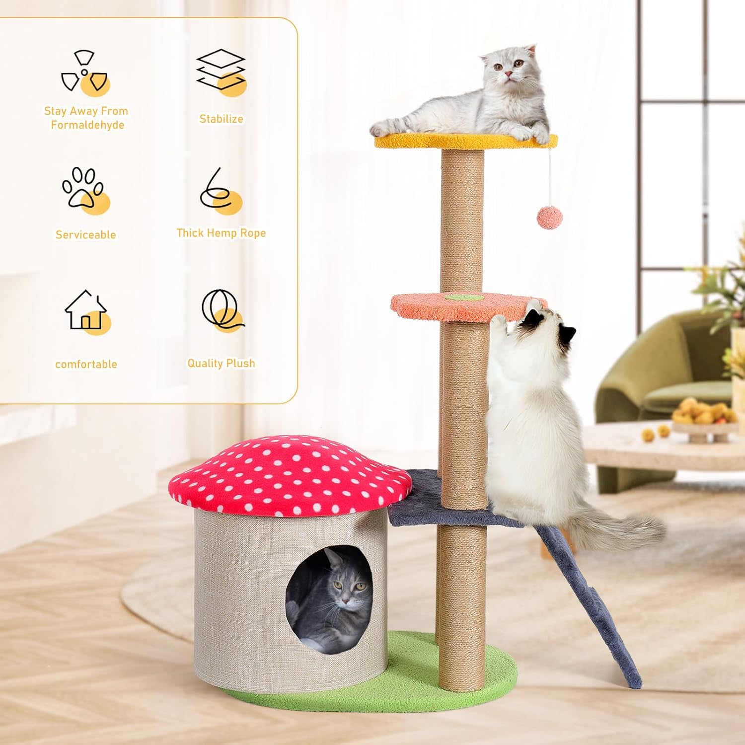 34.6in Flower Cat Tree Cute Cat Tower with Sisal Scratching Posts for Small Indoor Cats