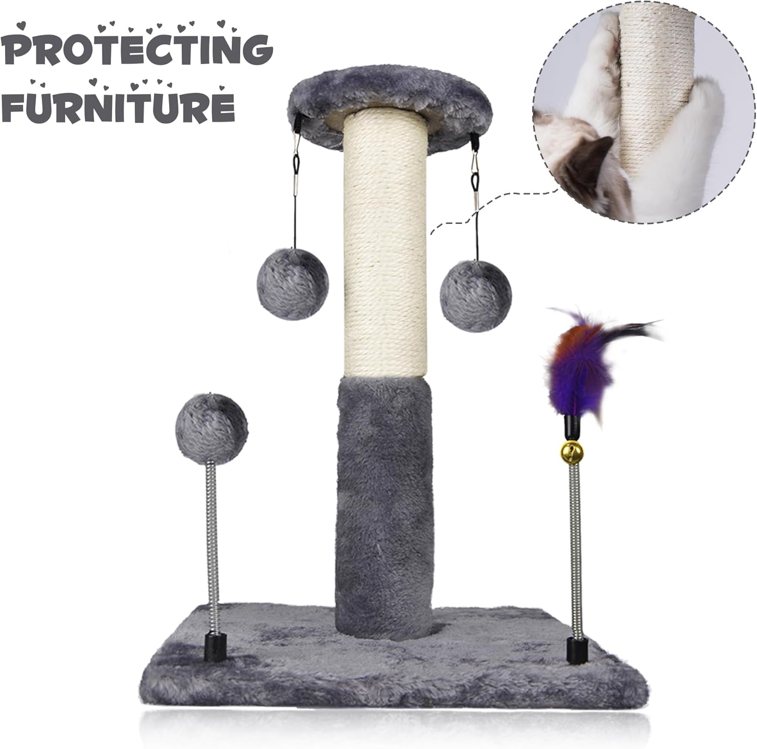Sisal Scratching Post with Two Replacement Hanging Balls for Cat Play and Exercise