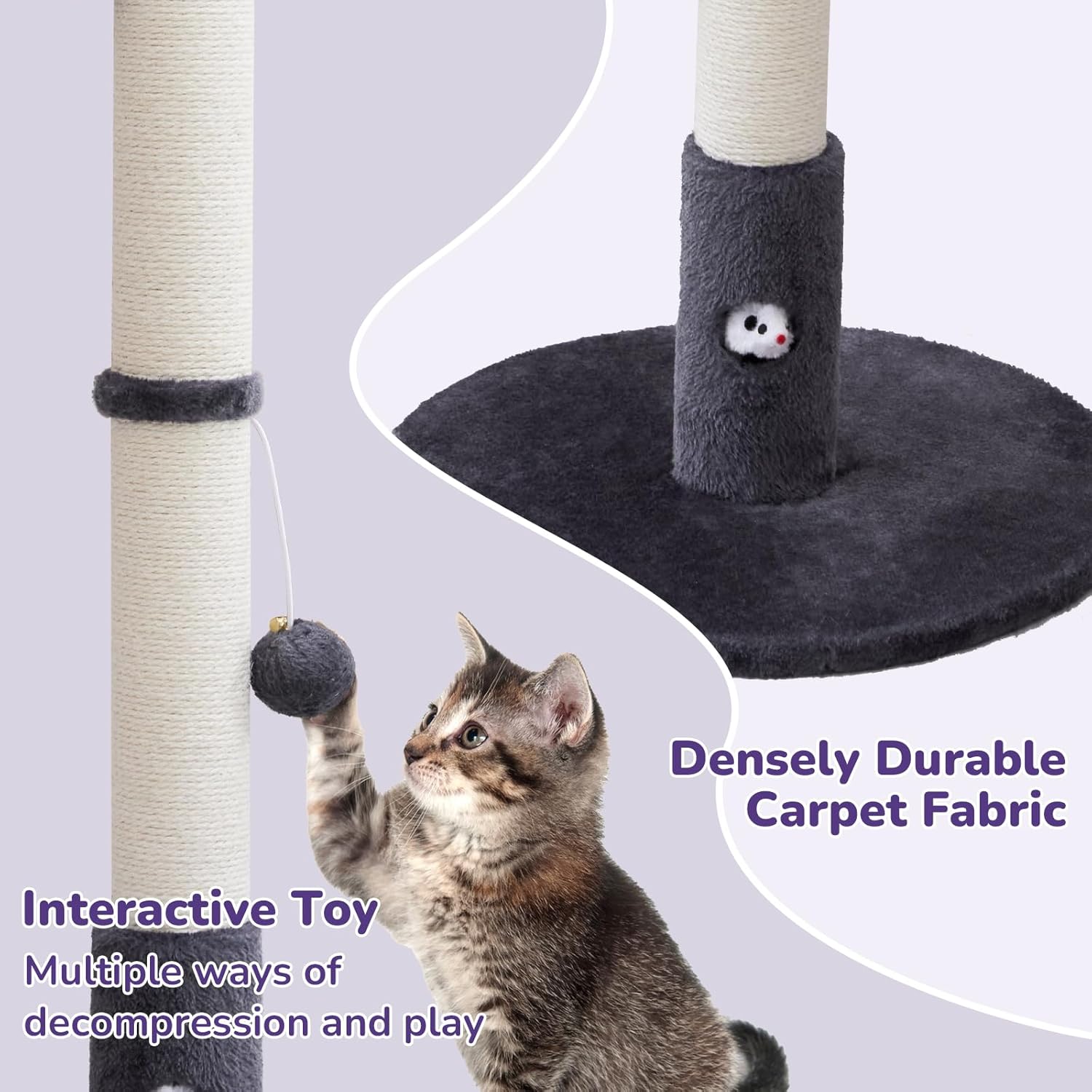 33'' Tall Cat Scratching Post for Adults Cats, Sturdy Large Scratch Pole with Hanging Ball with Fun Mouse Hole, Scratching Posts for Indoor with Durable Natural Sisal Rope