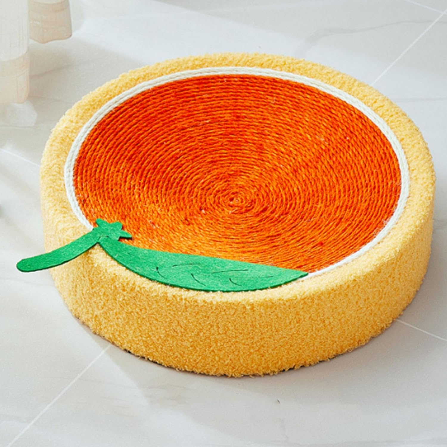 Cat Scratcher Bed Round Sisal Cat Scratcher Cardboard Cat Scratcher Lounge Bed Cat Scratcher Bowl Nest with Cartoon Pattern for Couch Carpets Sofas Protector (Orange)