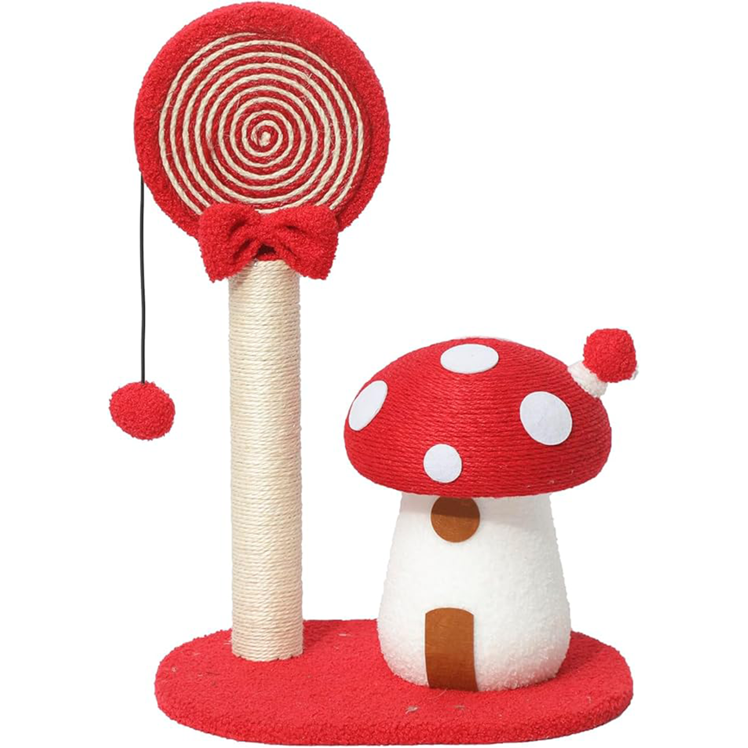 Doggie&Kittie Cat Scratching Post Cute Kitten Scratching Board Kitty Toys Mushroom Lollipop Cat Scratcher Furniture Cat Climber Climbing Tower for Indoor Cats Sisal Material (Red)