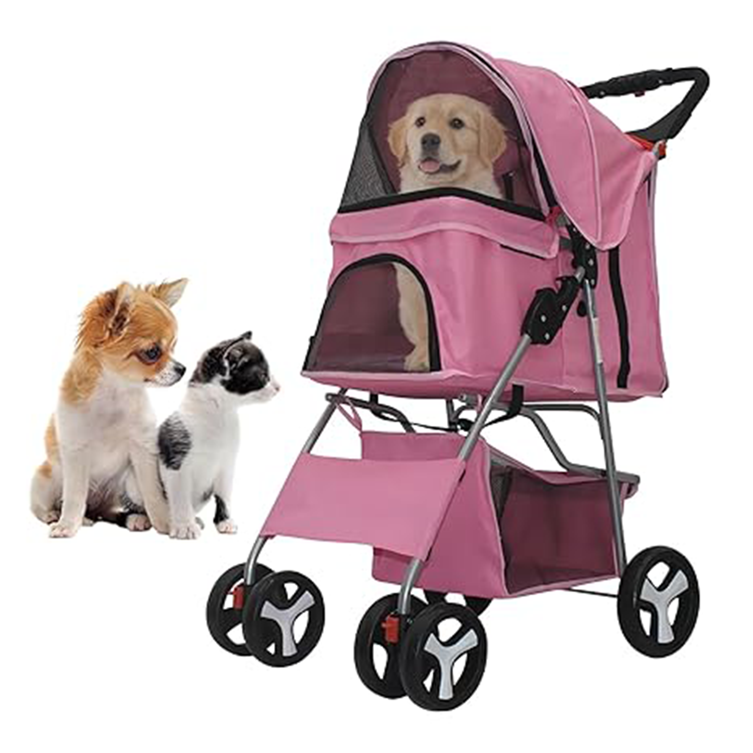 4-Wheel Foldable Pet Stroller for Dogs & Cats 