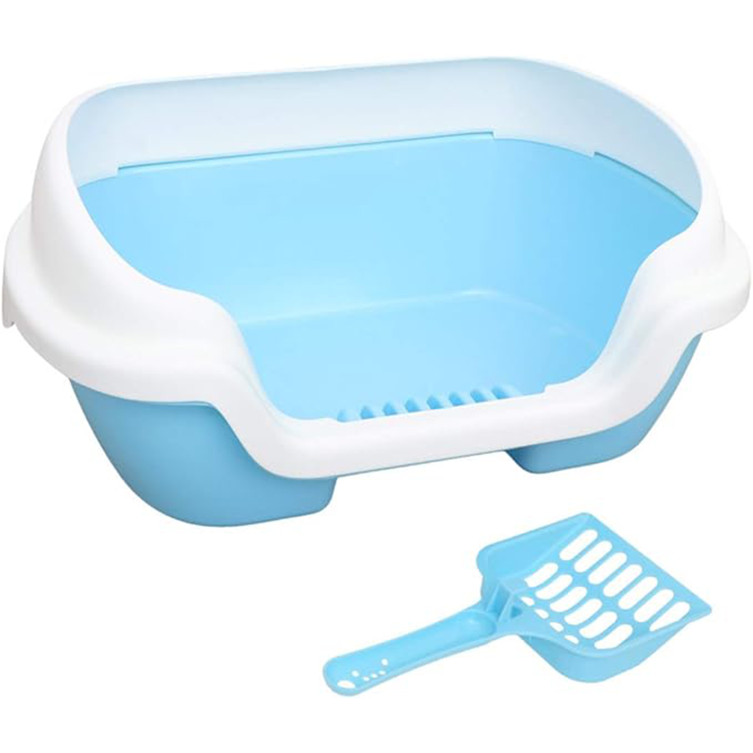 Semi-Enclosed Cat Litter Box, Open Litter Pan with Shovel Plastic Removable Cleaning Bath Basin for Cats and Small Dogs