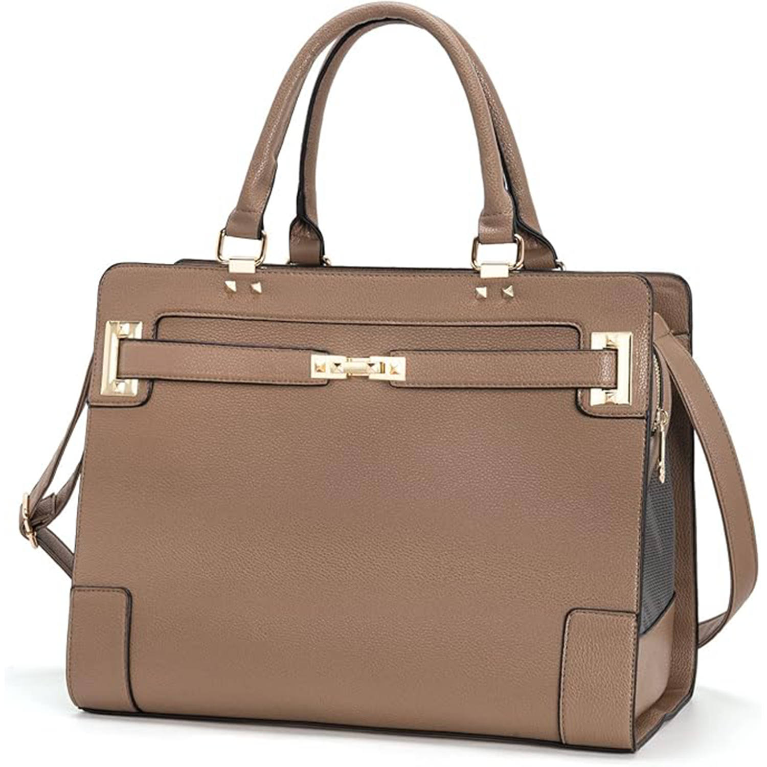 Fashion Pet Carrier Dog Cat Carrier Purse Soft-Sided Leather Handbag Pet Tote Bag for Small Dogs Puppy and Cats TSA Airline Approved (Khaki)