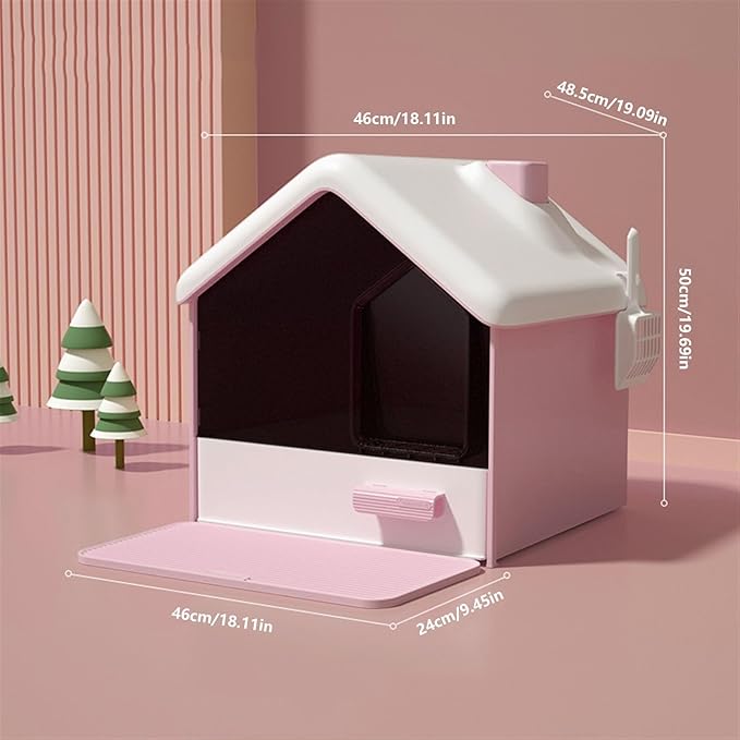 Hooded Kitty Litter Tray for Privacy and Keeping Litter Inside pink