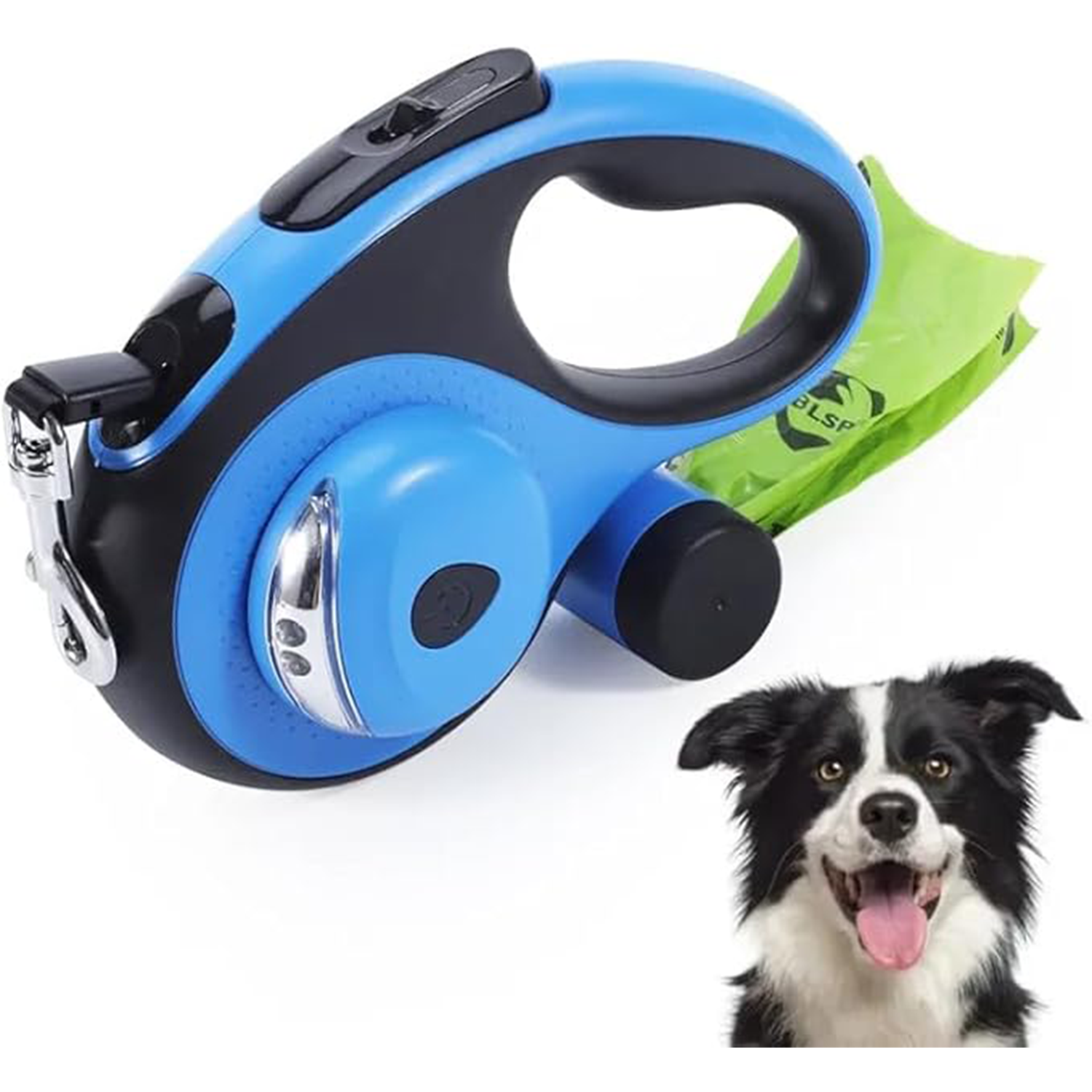 16ft Retractable Nylon Dog Leash with LED Light and Waste Bags Holder