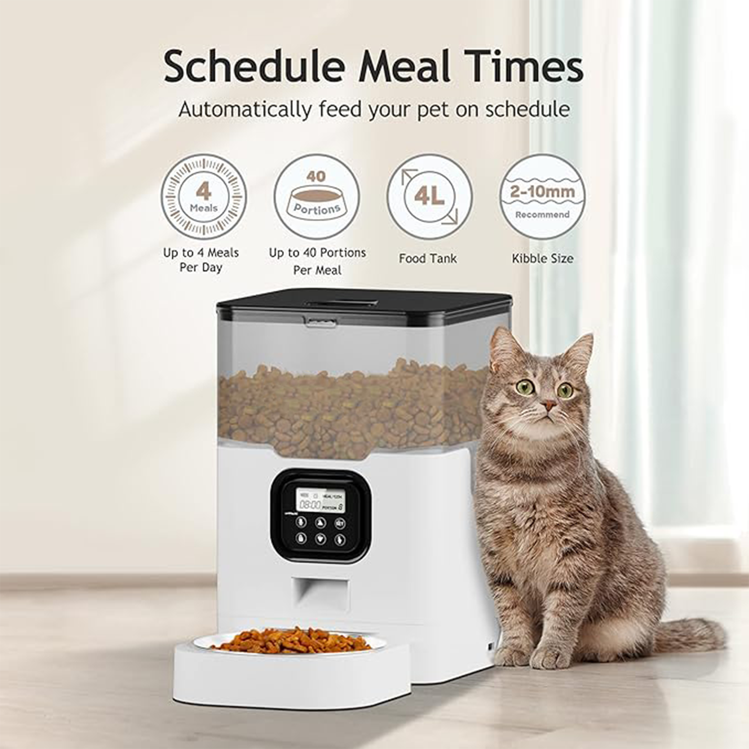Automatic Cat Feeders - Dry Food Dispenser with Timer white