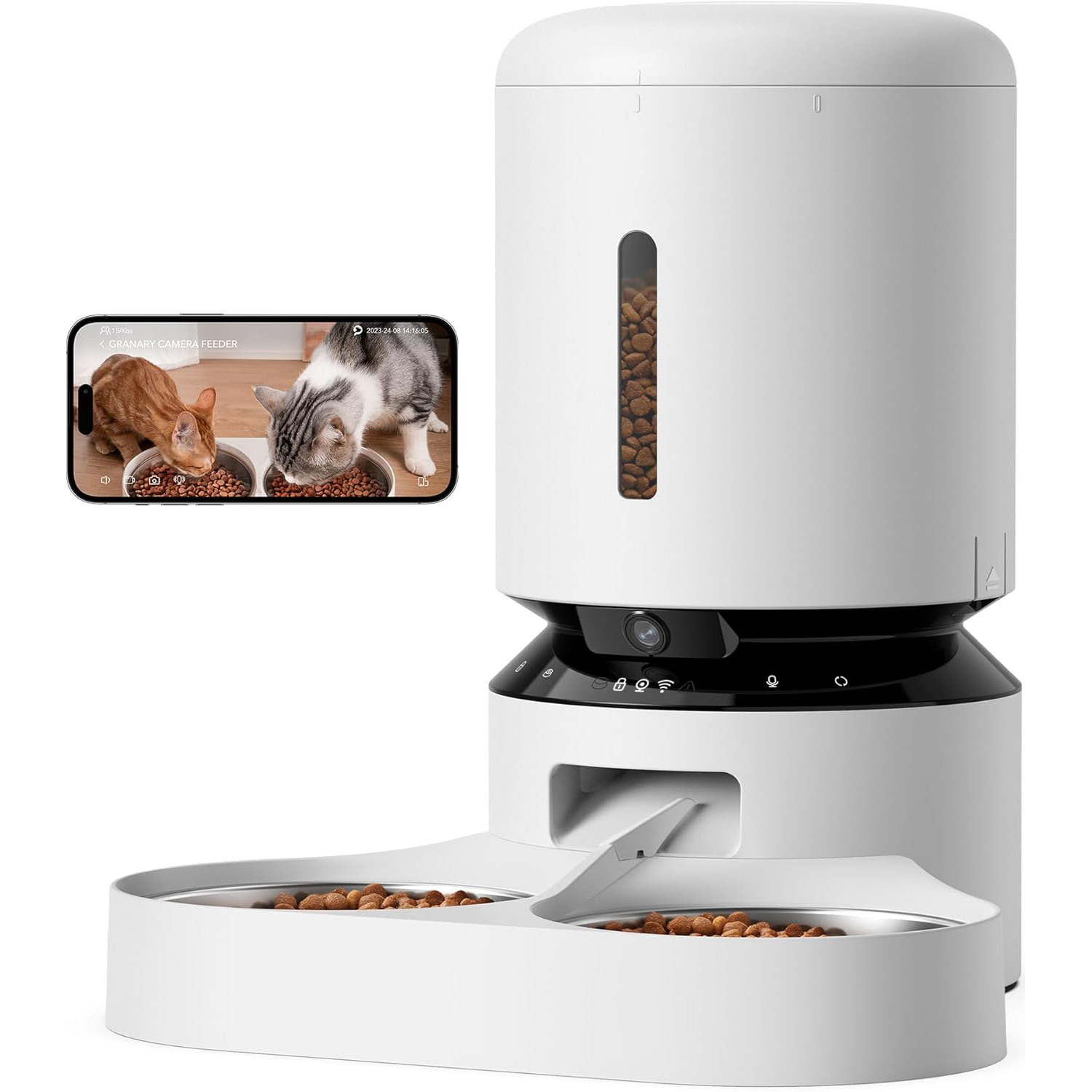 Automatic Cat Feeder with Camera for Two Cats white