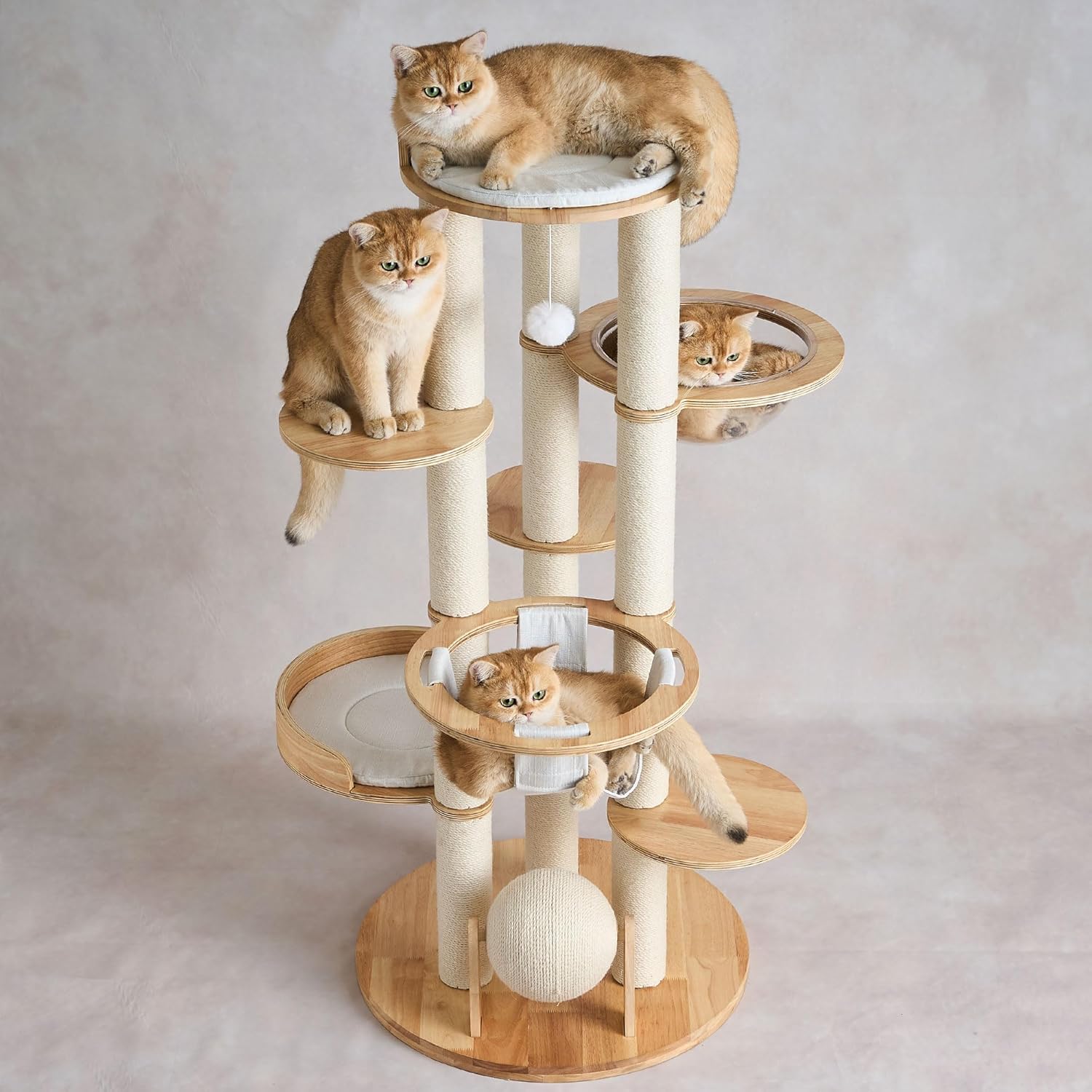 Modern Solid Wood Cat Tree Tower, 54