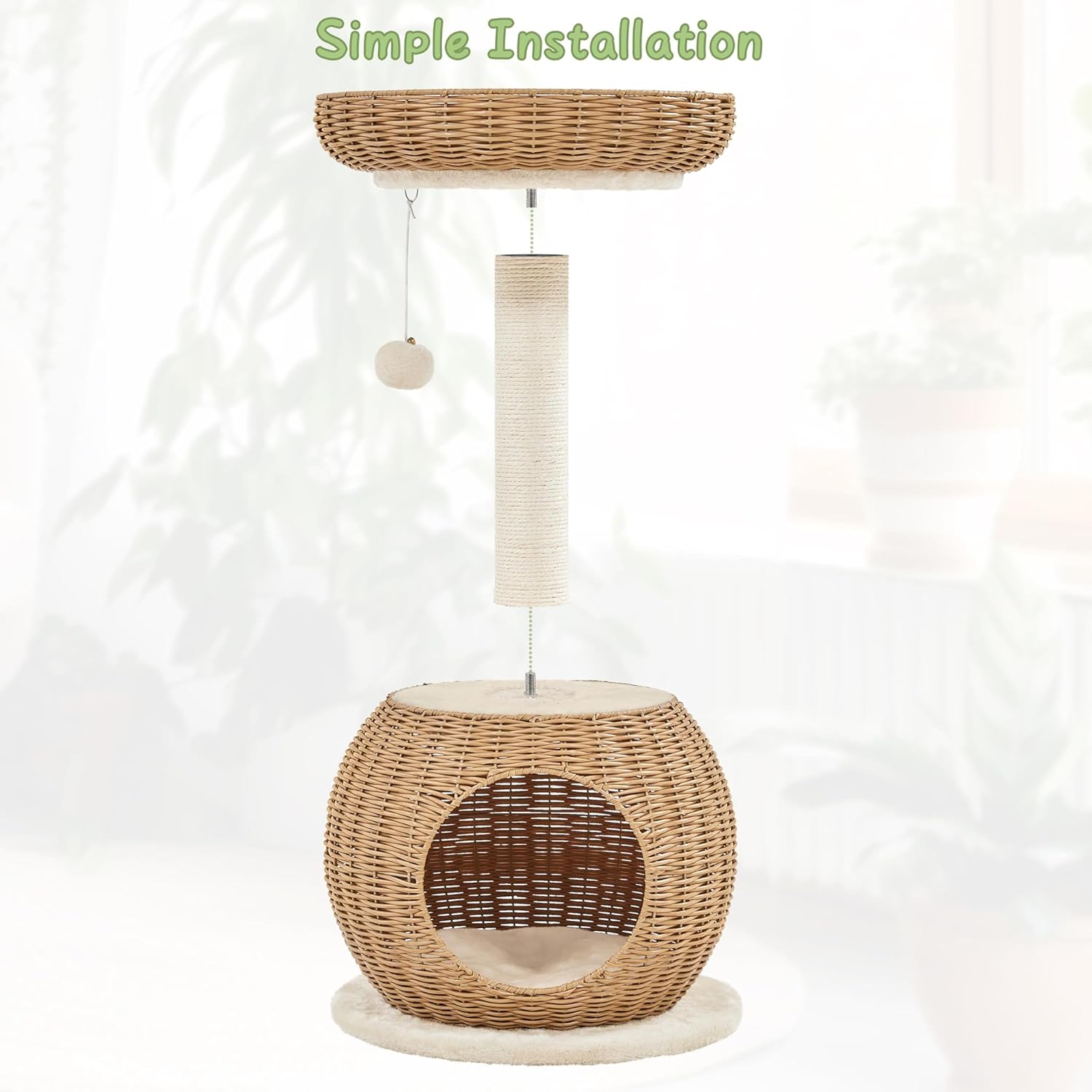 Cat Tree, 29.5in Rattan Cat Climbing Tower for Indoor Cats