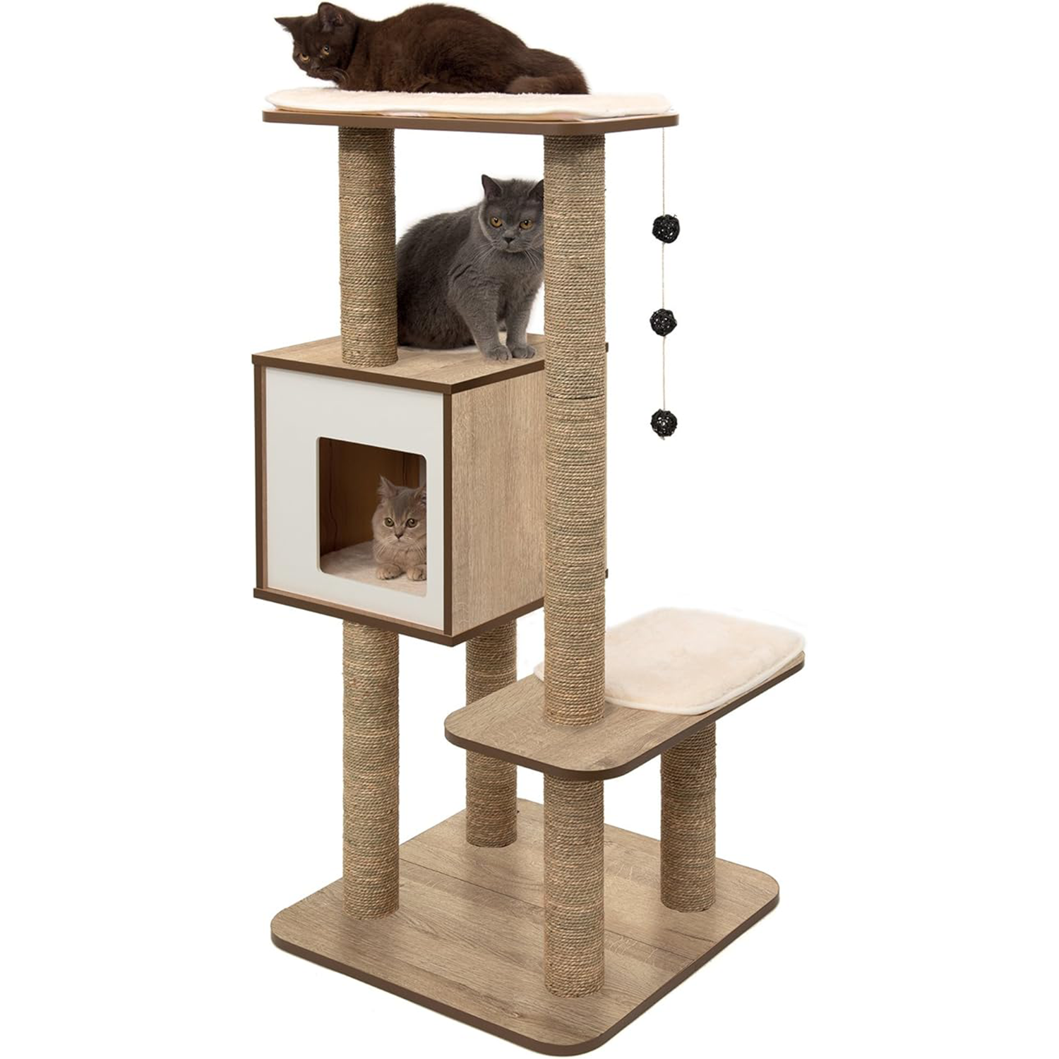 High Base Cat Tree – Solid Oak Finish, Stable and Stylish Playground for Cats