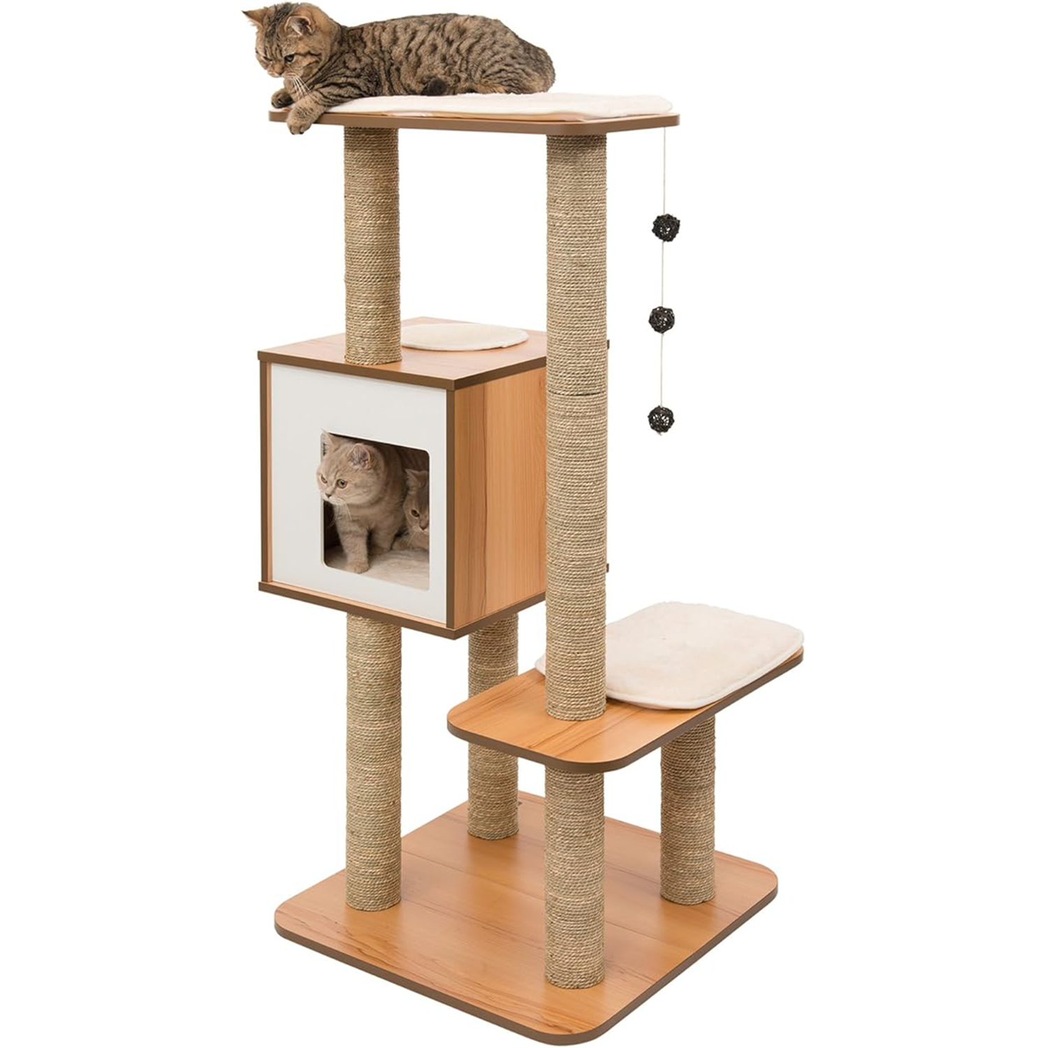 High Base Cat Tree – Walnut Finish, Stable and Elegant Playground for Cats