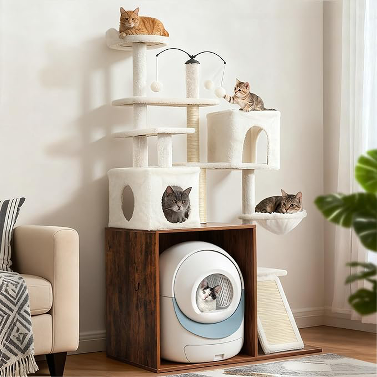Cat Tower for Automatic Litter Box Rustic Brown