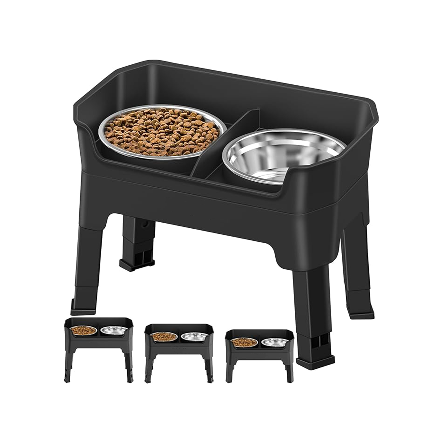 Adjustable Raised Stand with 2 Stainless Steel Food Bowls