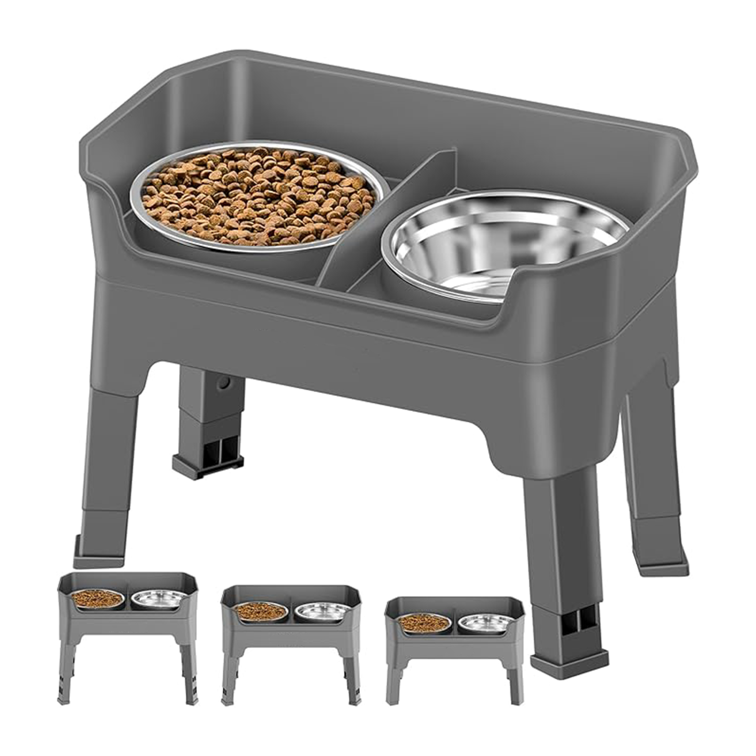 Dog Bowls - Mess Proof Double Deck 4 Height Adjustable Raised Stand