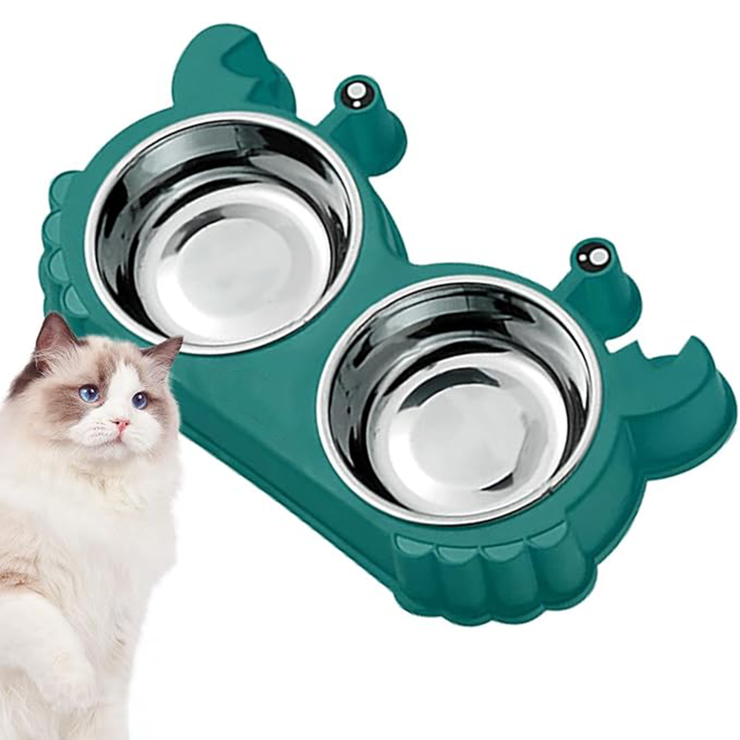 Stainless Steel Crab Moustache Cat Bowl Removable Colouful