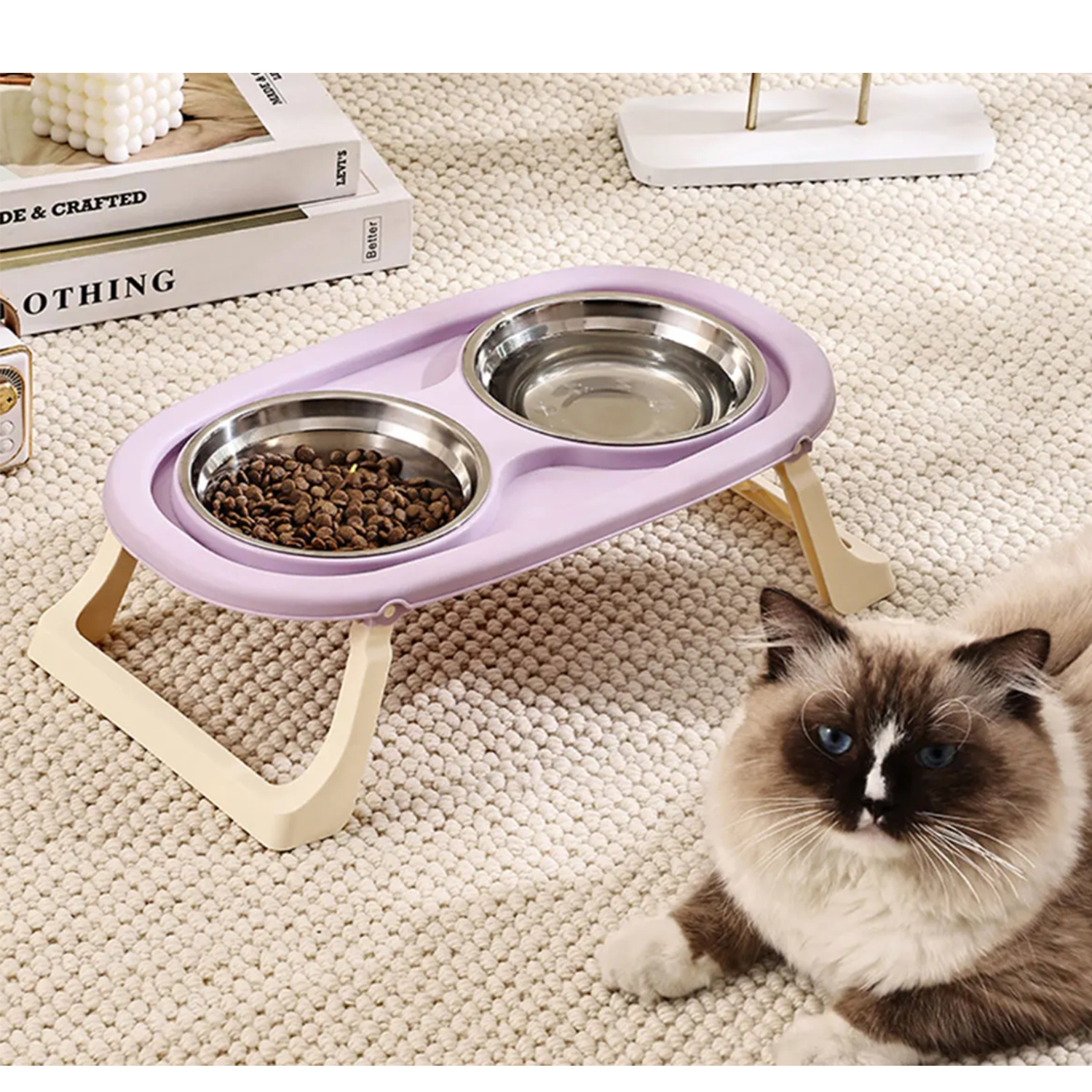 Elevated Pet Bowls with Non Slip Stand, Collapsible Feeder