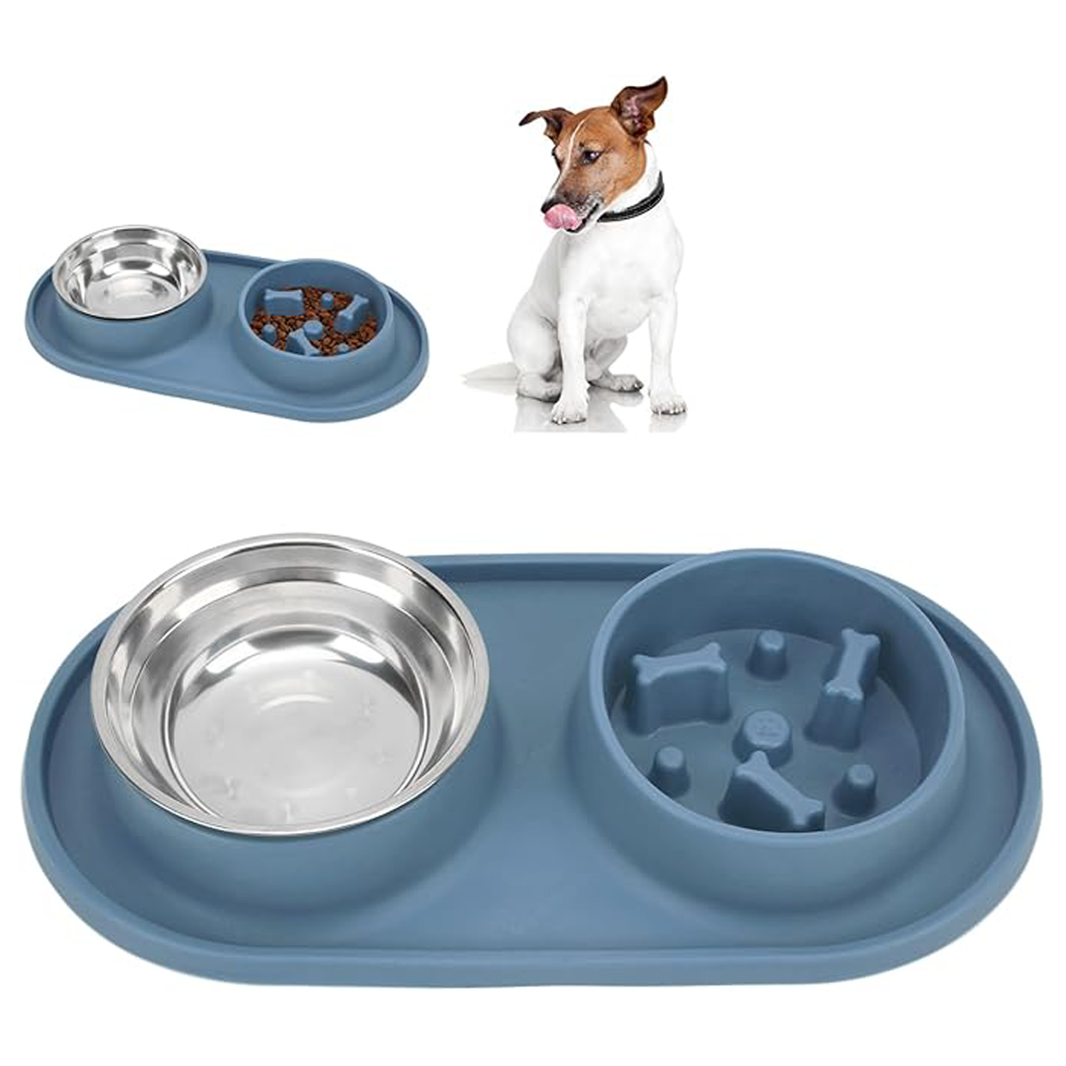Pets Dog Bowl Set, Anti Skid Removable Double Pet Slow Feeder