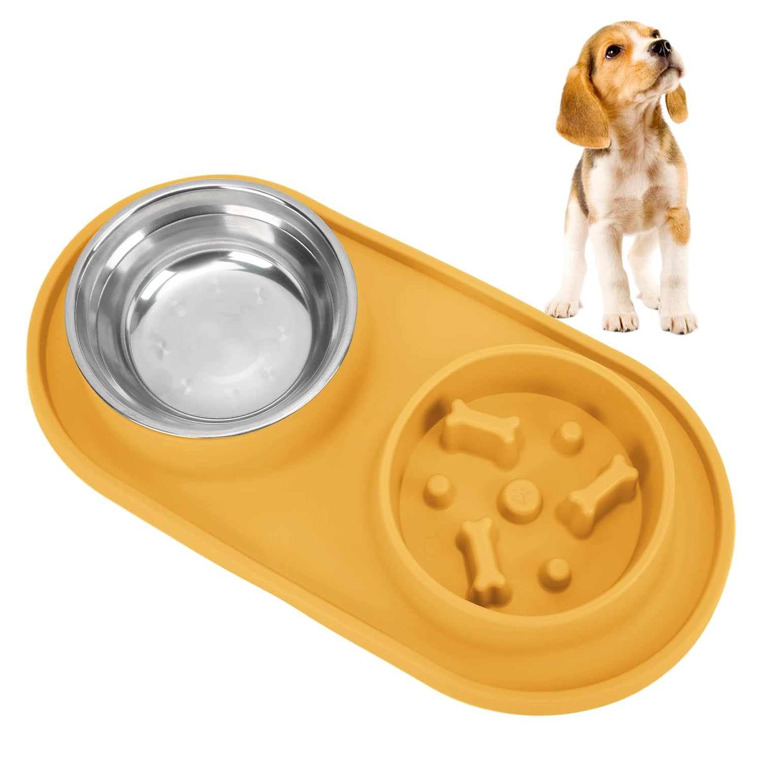 Dog Food Bowls Stainless Steel Pet Bowls yellow