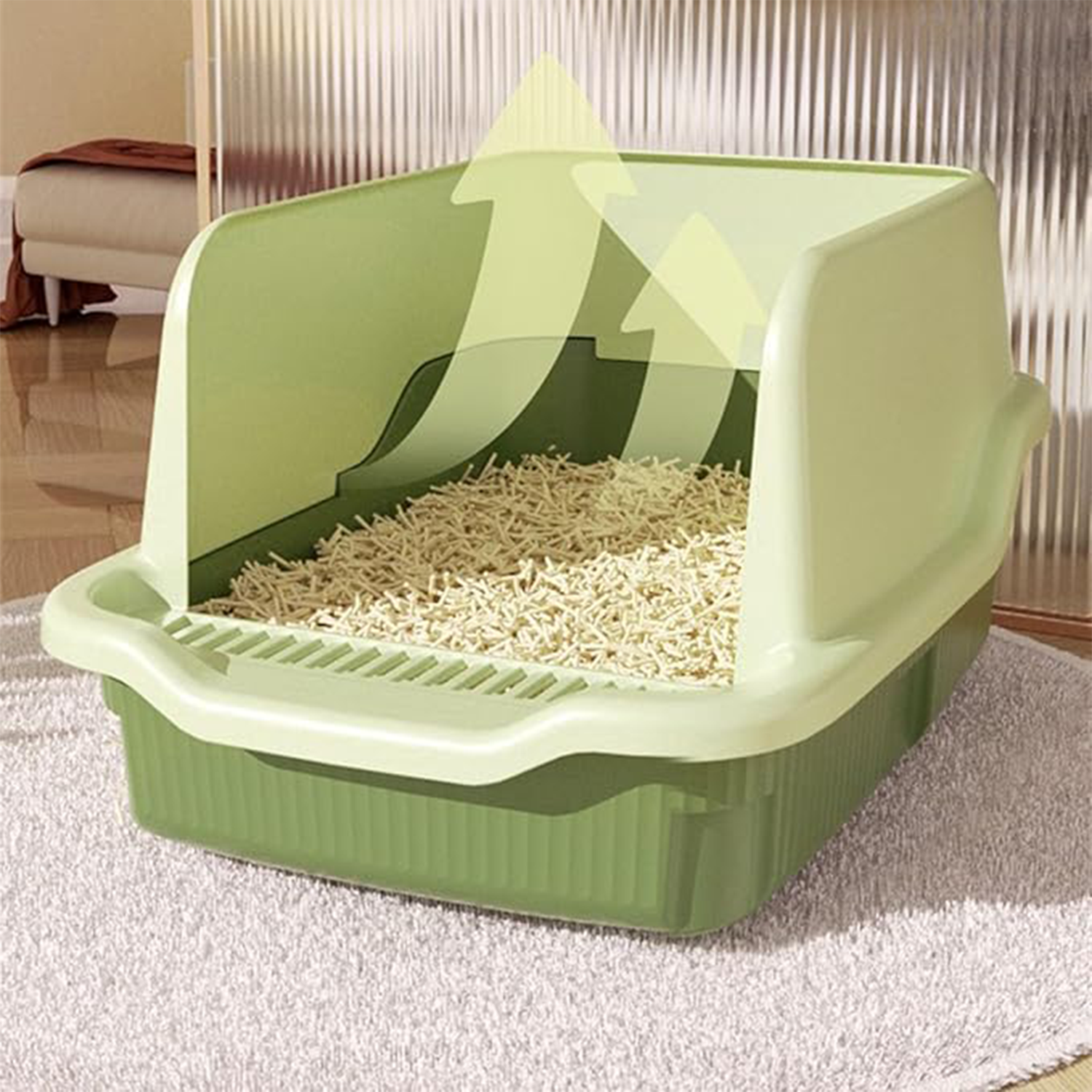 Open Top Litter Box with High Sided Walls, No Leakage